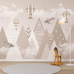 Custom Kids Wall Murals Beige Scandinavian Mountains Wallpaper for Kids