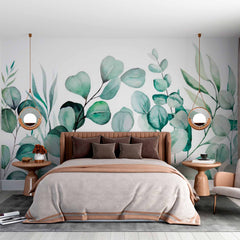 Custom Eucalyptus Leaves Botanical  Wallpaper Light Green Floral Patterned Wall Mural