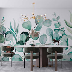 Custom Eucalyptus Leaves Botanical  Wallpaper Light Green Floral Patterned Wall Mural