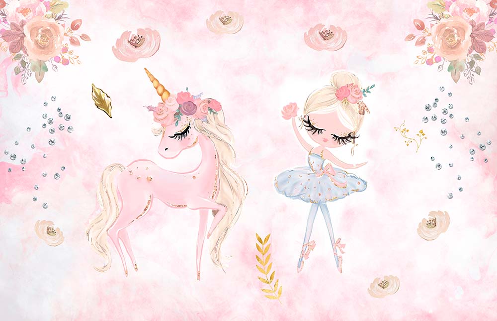 Papier peint de chambre de bébé – Ballerine et licorne de rêve