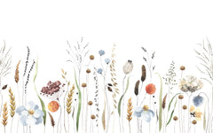 Custom Boho Botanical Wall Mural - Watercolor Meadow Wildflowers and Grasses Wallpaper
