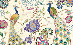 Custom Peacocks in Floral Motif Wall Mural Oriental Wallpaper