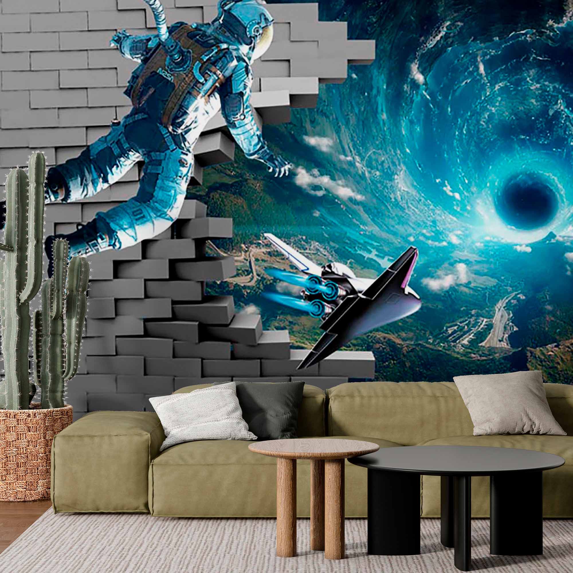 3D Astronaut Wall Mural Wallpaper - Breaking Through to a Cosmic Vortex Adventure