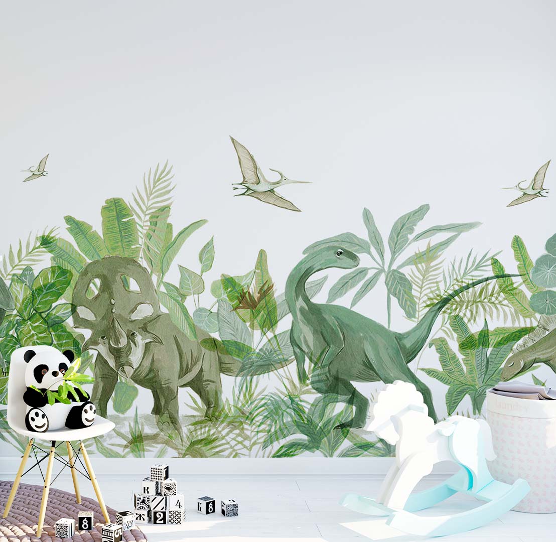 Kids Wall Mural Dinosaur Jurassic World Tropical Nursery Wallpaper