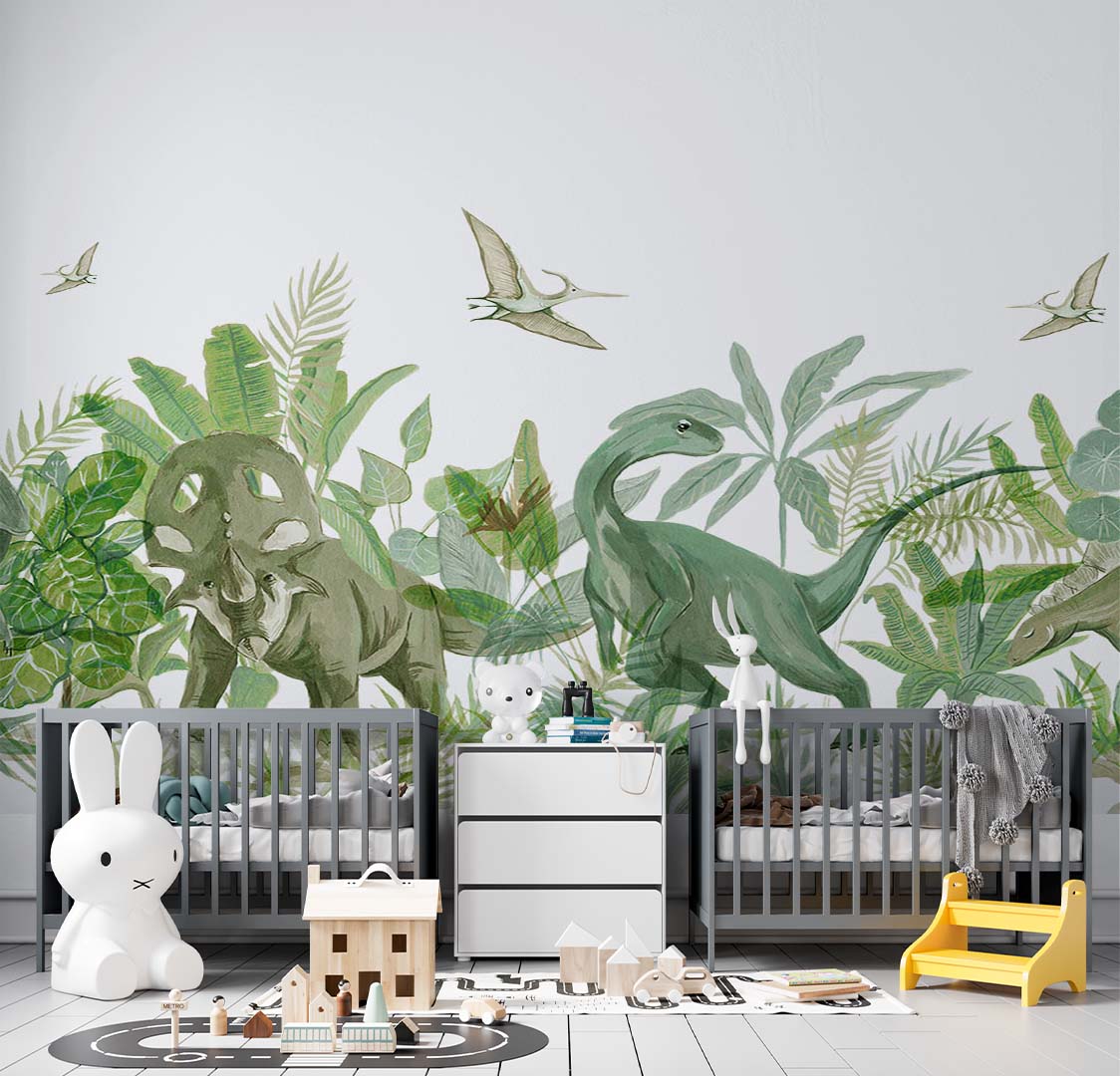 Kids Wall Mural Dinosaur Jurassic World Tropical Nursery Wallpaper