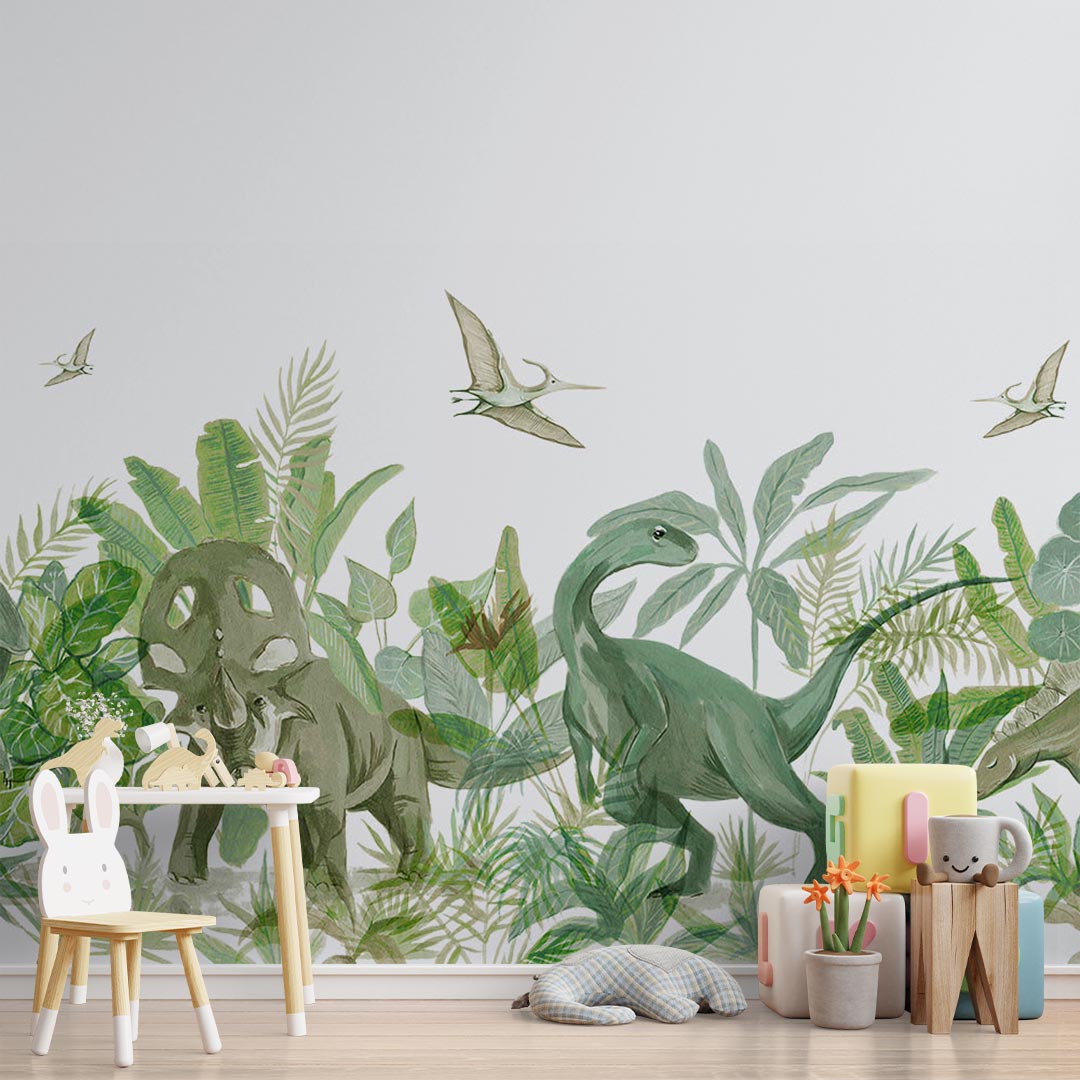 Kids Wall Mural Dinosaur Jurassic World Tropical Nursery Wallpaper