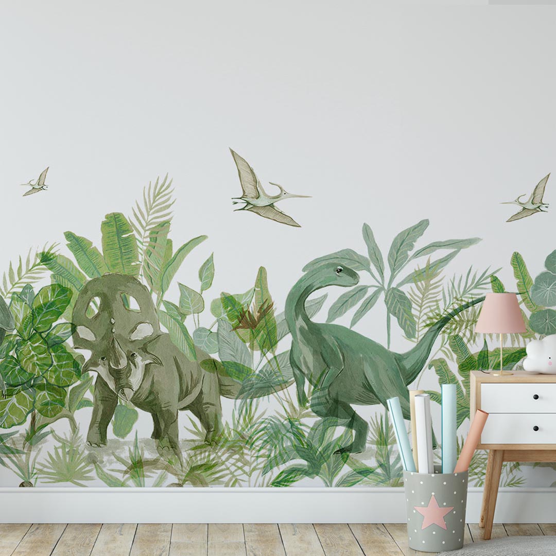 Kids Wall Mural Dinosaur Jurassic World Tropical Nursery Wallpaper