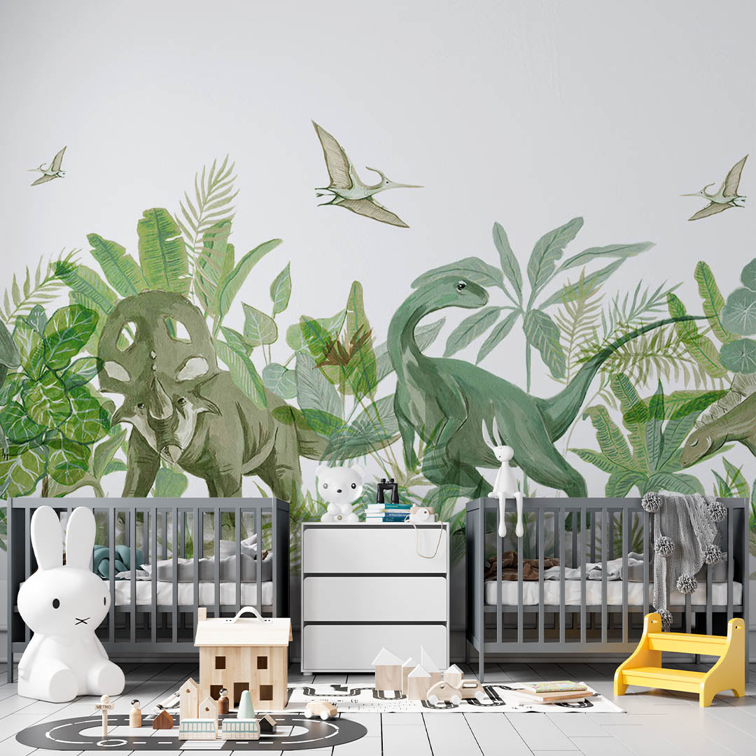 Kids Wall Mural Dinosaur Jurassic World Tropical Nursery Wallpaper