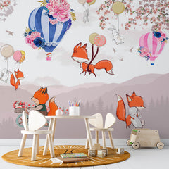 Niestandardowe fototapety dla dzieci góry balony powietrzne śliczne lisy kwiat wiśni piwonia kwiaty tapety dla dzieci