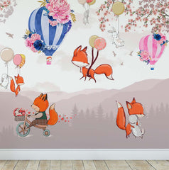 Niestandardowe fototapety dla dzieci góry balony powietrzne śliczne lisy kwiat wiśni piwonia kwiaty tapety dla dzieci