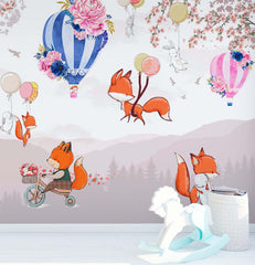 Niestandardowe fototapety dla dzieci góry balony powietrzne śliczne lisy kwiat wiśni piwonia kwiaty tapety dla dzieci
