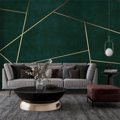 Custom Elegant Geometric Gold Lines on Dark Green Background Wallpaper