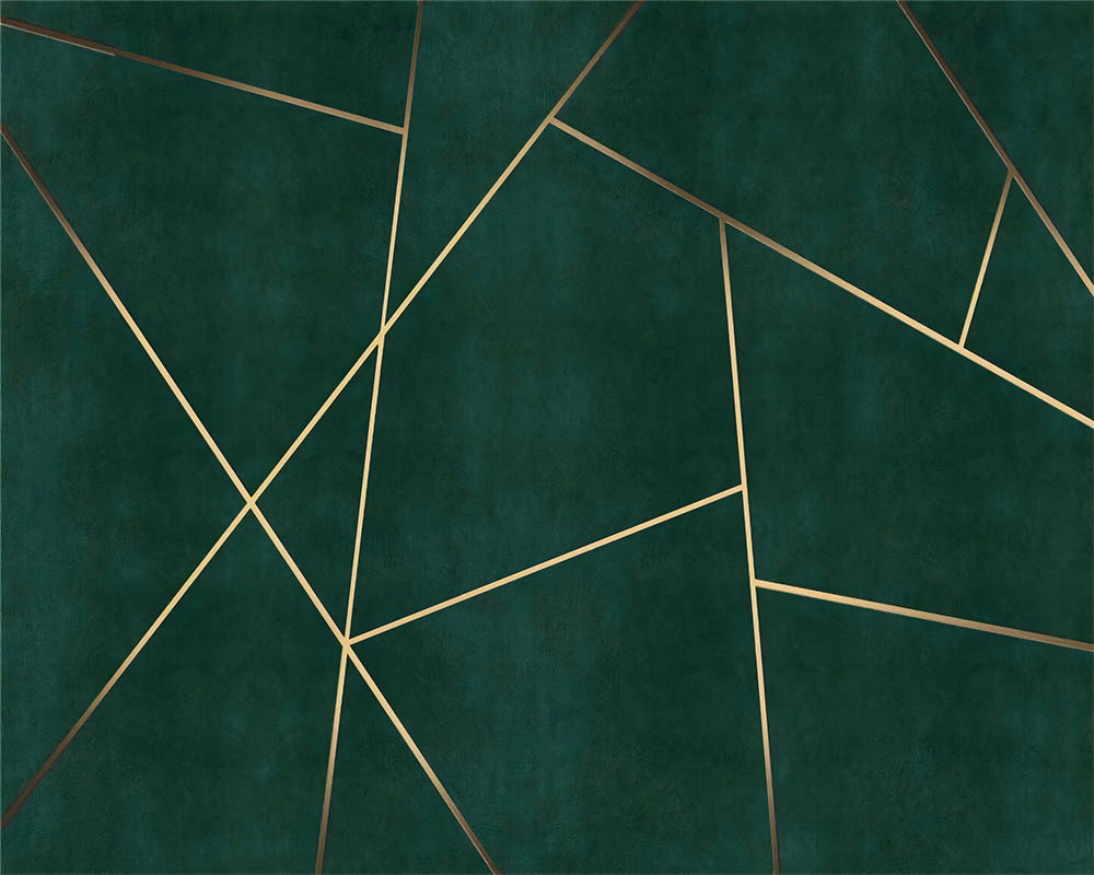 Gouden lijnen op smaragdgroen – elegant geometrisch fotobehang
