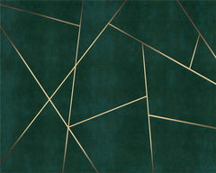 Custom Elegant Geometric Gold Lines on Dark Green Background Wallpaper