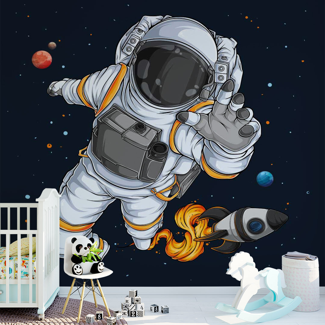 Kids Wall Murals Astronaut Open Space Black Wallpaper for Kids