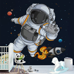 Custom Kids Wall Murals Astronaut Open Space Black Wallpaper for Kids