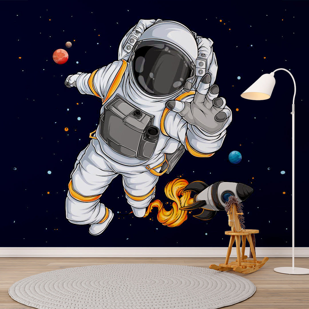 Custom Kids Wall Murals Astronaut Open Space Black Wallpaper for Kids