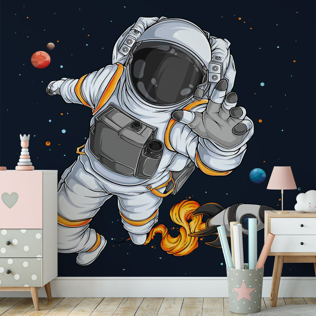 Kids Wall Murals Astronaut Open Space Black Wallpaper for Kids