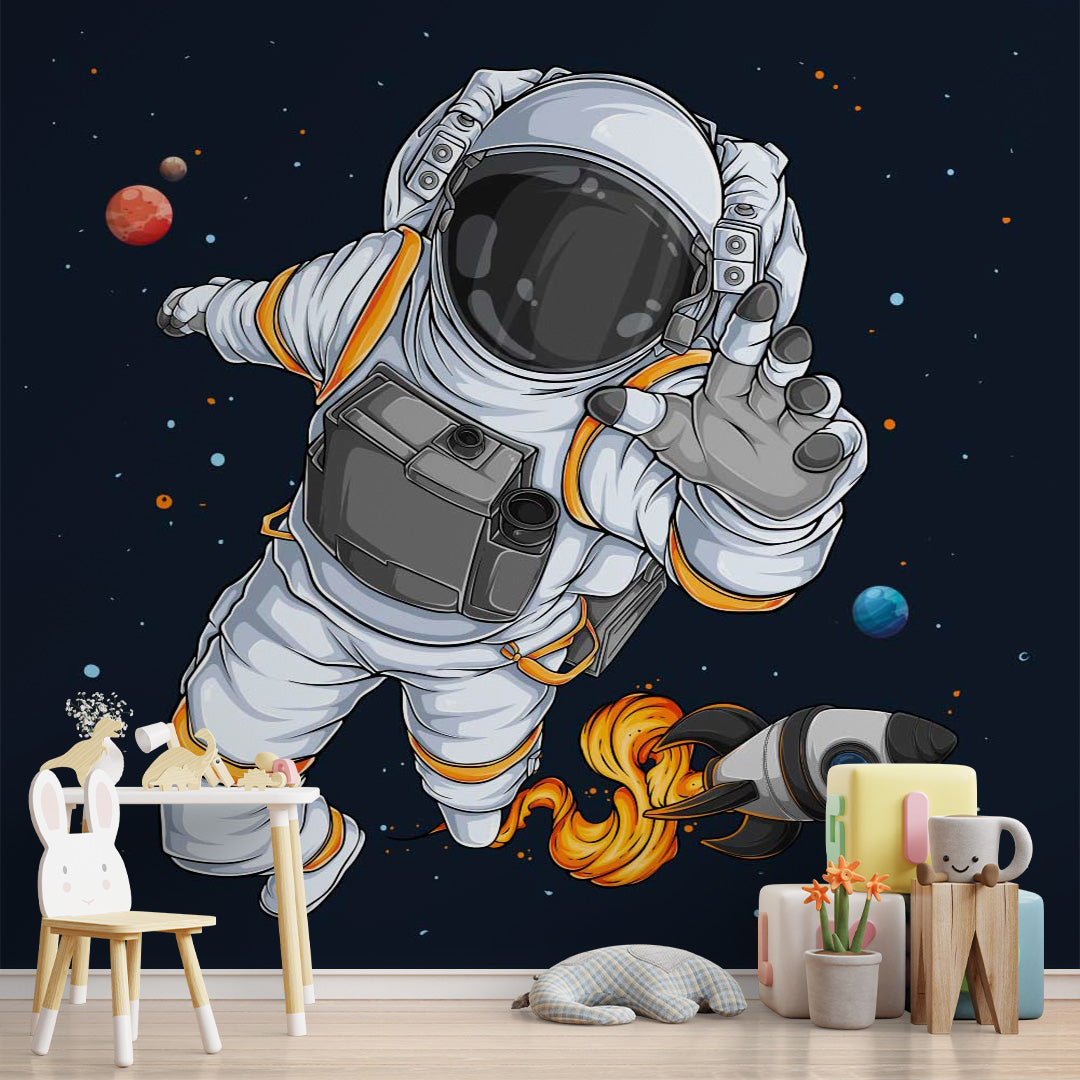 Kids Wall Murals Astronaut Open Space Black Wallpaper for Kids