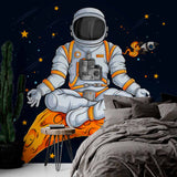 Zen Astronaut Wall Mural Wallpaper - Meditating in Space on a Crescent Moon