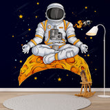 Kids Wall Murals Meditating Astronaut Open Space Black Wallpaper for Kids