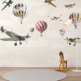 Kids Wall Mural Aircarfts Vintage Airplane Hot Air Ballons Wallpaper for Kids