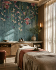 Exotic orchid wallpaper in a wellness spa.