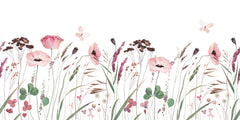 Custom Watercolor Wildflower Field Wall Mural - Pastel Pink Poppies and Meadow Flowers Wallpaper