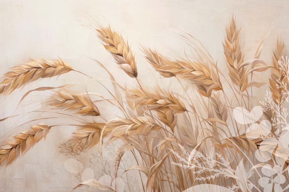 Tapete Goldener Weizen – Ähren und weiße Blumen, Wandbild