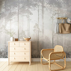 Custom Ethereal Misty Forest with Wildflowers Wall Mural Wallpaper