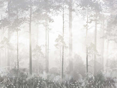 Custom Ethereal Misty Forest with Wildflowers Wall Mural Wallpaper