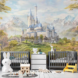 Kids Wall Mural Princess Castle Fairytale Meadow Mountains Wallpaper for Girl