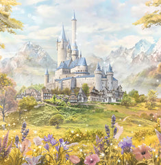 Custom Kids Wall Mural Princess Castle Fairytale Meadow Mountains Wallpaper for Girl