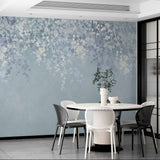 Elegant Wisteria and Blossoms Wall Mural - Delicate White and Lavender Floral Design on Soft Blue Background Wallpaper