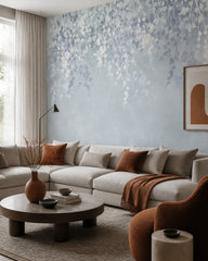 Wisteria wallpaper in a designer living room.