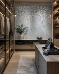 Wisteria wallpaper in a walk-in wardrobe.