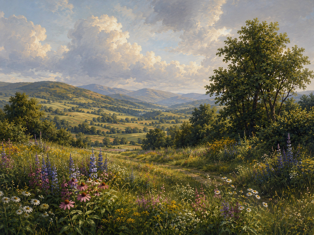 Papier peint paysage de campagne – Papier peint panoramique collines vertes et chêne