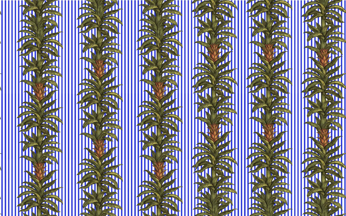 Tapete Blaue Streifen botanisch – Palmgirlande, Wandbild