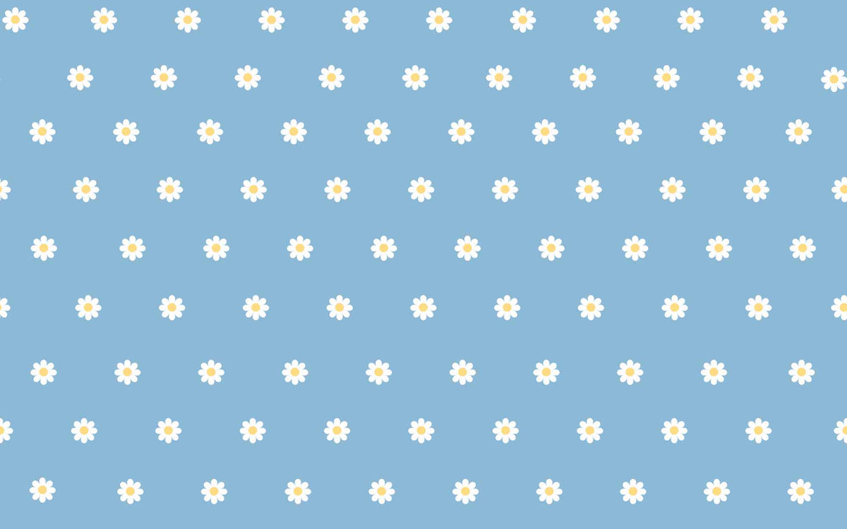 Papier peint marguerites bleues – Papier peint panoramique petites fleurs blanches style cottage