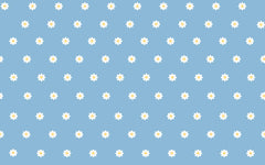 Powder blue wallpaper with a spaced pattern of small white daisies.