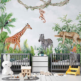 Kids Wall Mural Safari Animals Wall Art Jungle Wallpaper for Kids Room