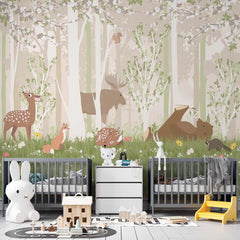 Custom Kids Wall Mural Cartoon Forest Animals Fairy Meadow Wallpaper for Kids Room