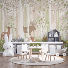 Custom Kids Wall Mural Cartoon Forest Animals Fairy Meadow Wallpaper for Kids Room