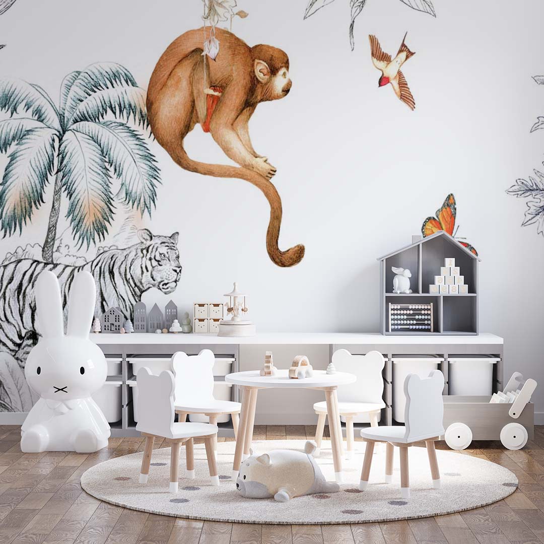 Kids Wall Mural Cute Monkey Wallpaper for Kids Room