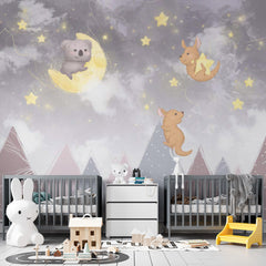 Custom Kids Wall Murals Star Night Cute Animals Scandinavian Mountains Wallpaper for Kids