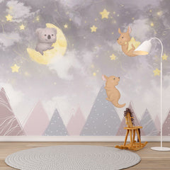 Custom Kids Wall Murals Star Night Cute Animals Scandinavian Mountains Wallpaper for Kids