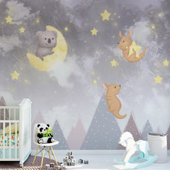 Custom Kids Wall Murals Star Night Cute Animals Scandinavian Mountains Wallpaper for Kids