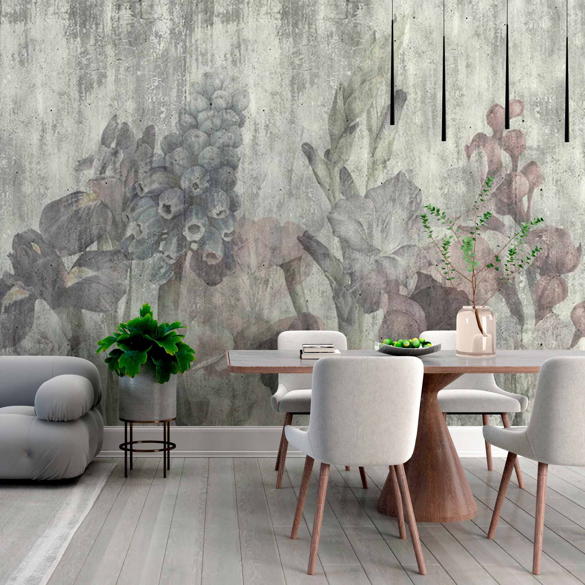 Tapeta ścienna w stylu vintage z motywem kwiatowym - teksturowany wzór botaniczny