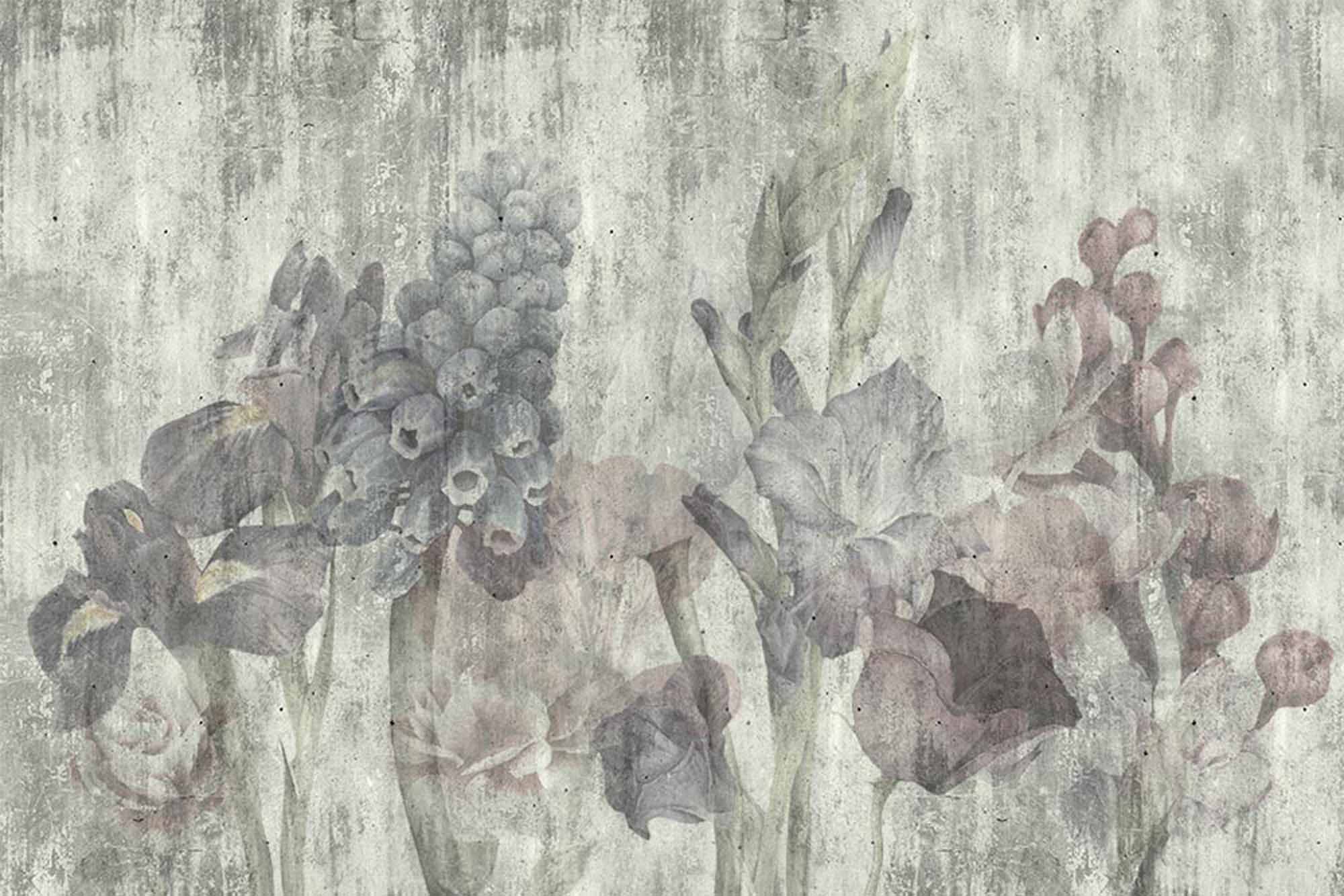 Tapeta ścienna w stylu vintage z motywem kwiatowym - teksturowany wzór botaniczny