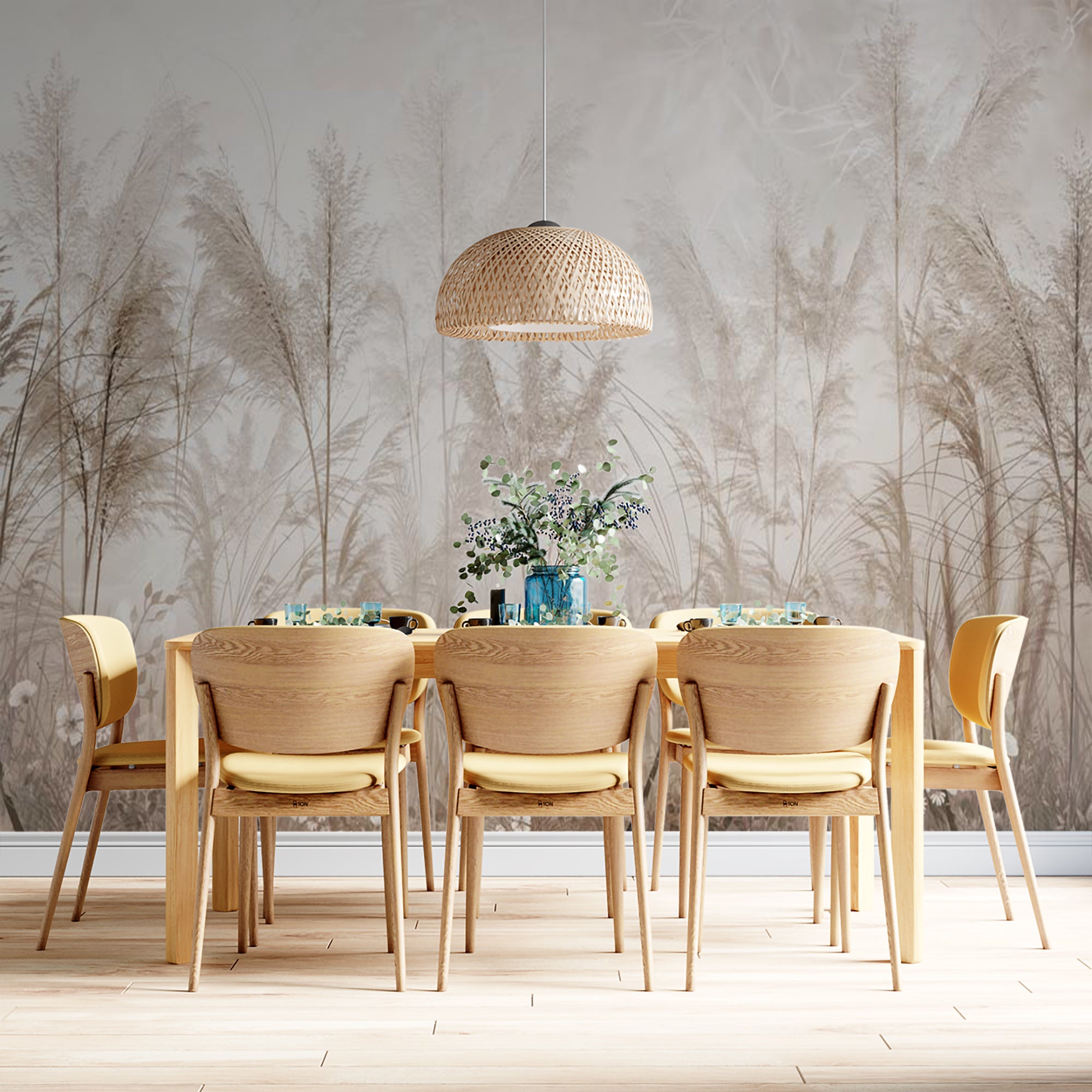 Serene Pampas Grass and Wildflower Wall Mural Wallpaper